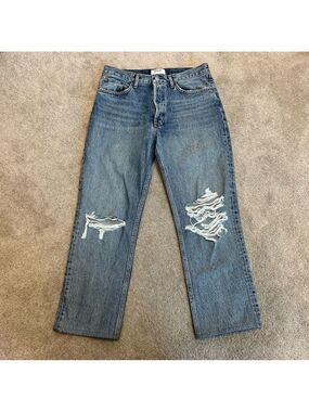 Agolde light wash distressed torn ripped denim jeans button fly Sz 28